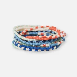 INK + ALLOY Sage Mixed Stripe Beaded 10 Strand Stretch Bracelets Coastal