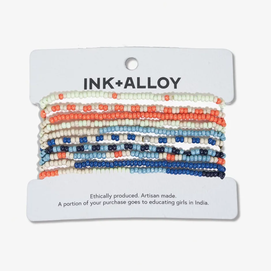 INK + ALLOY Sage Mixed Stripe Beaded 10 Strand Stretch Bracelets Coastal