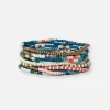 INK + ALLOY Sage Mixed Stripe Beaded 10 Strand Stretch Bracelet Set Teal + Poppy