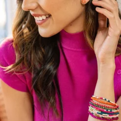 INK + ALLOY Sage Mixed Stripe Beaded 10 Strand Stretch Bracelets Rainbow