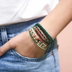 INK + ALLOY Sage Mixed Stripe Beaded 10 Strand Stretch Bracelets Desert