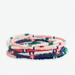 INK + ALLOY Sage Solid With Stripes Beaded 10 Strand Stretch Bracelet Set St. Tropez