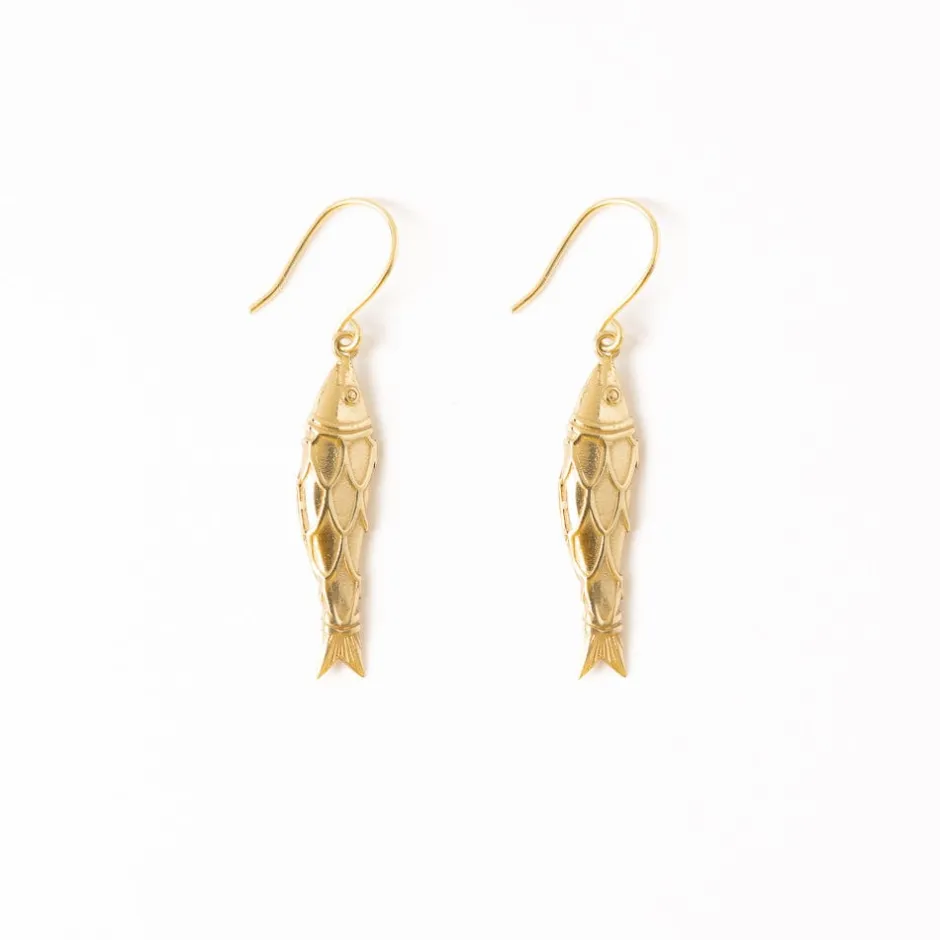 INK + ALLOY Sally Fish Dimensional Dangle Earrings Brass