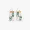 INK + ALLOY Scout Rectangle Hanger Blocks With Stripes Beaded Fringe Earrings Green