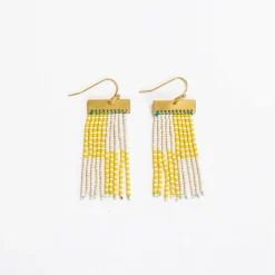 INK + ALLOY Scout Rectangle Hanger Blocks With Stripes Beaded Fringe Earrings Lemon