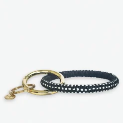 INK + ALLOY Shannon Two Color Woven Raffia Key Ring Bracelet Black/Ivory