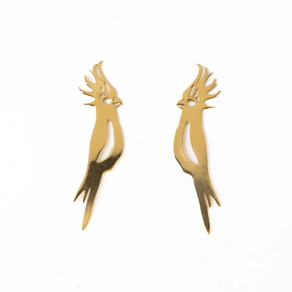 INK + ALLOY Simone Cockatoo Bird Drop Earrings Brass