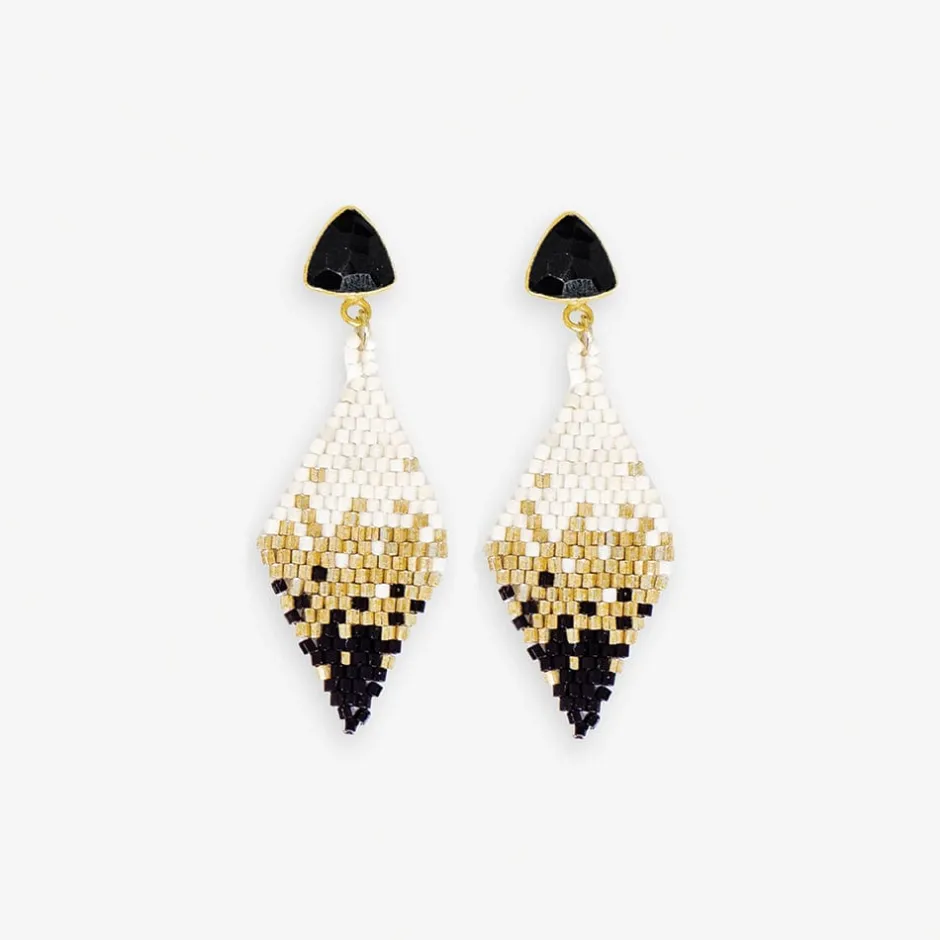 INK + ALLOY Sky Small Diamond Drop with Semi-Precious Stone Post Earrings Black