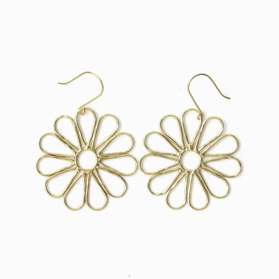 INK + ALLOY Stella Big Daisy Dangle Earrings Brass