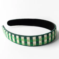 INK + ALLOY Stevie Gingham Beaded Headband Green