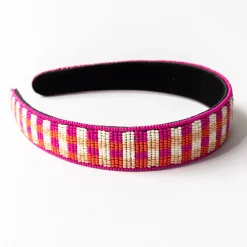 INK + ALLOY Stevie Gingham Beaded Headband Pink
