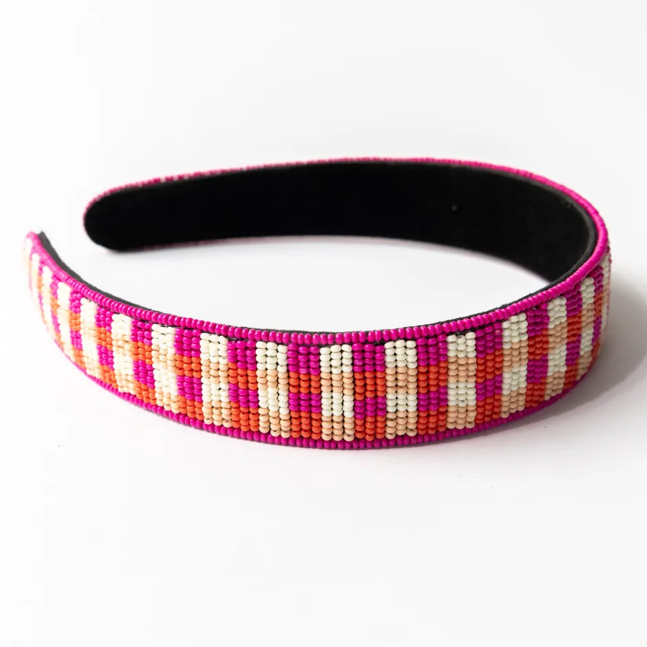 INK + ALLOY Stevie Gingham Beaded Headband Pink