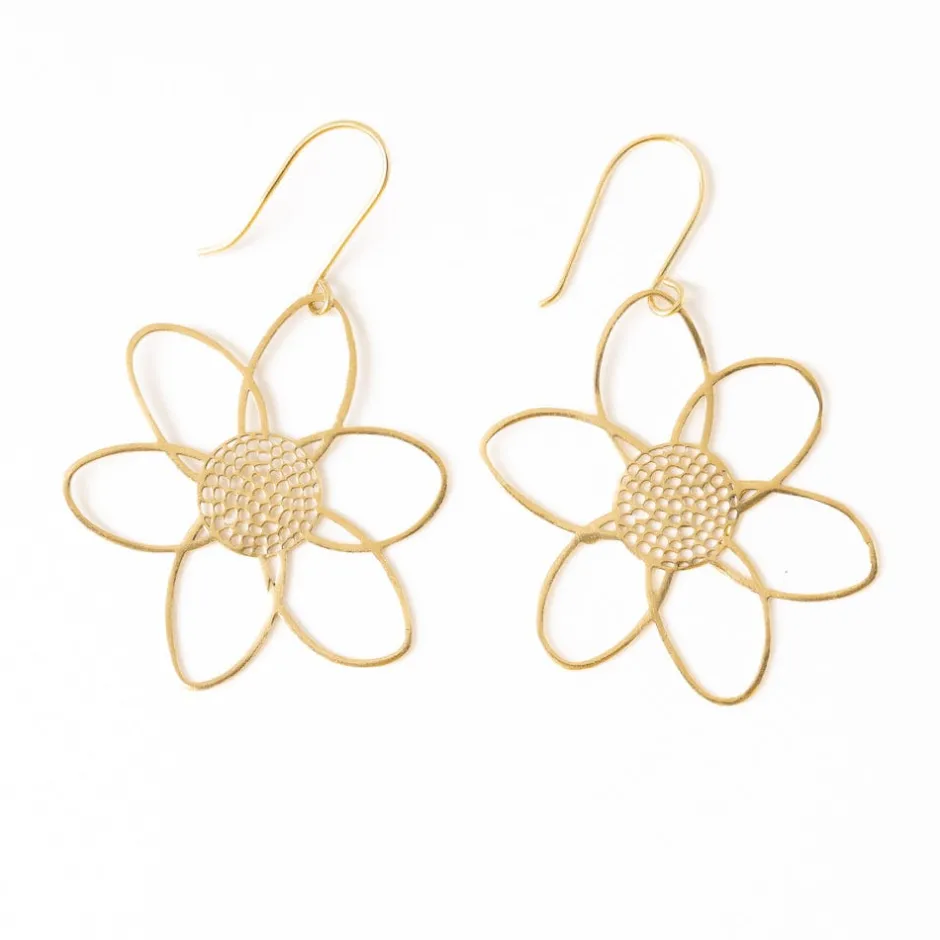 INK + ALLOY Twiggy Open Petals Flower Drop Earrings Brass