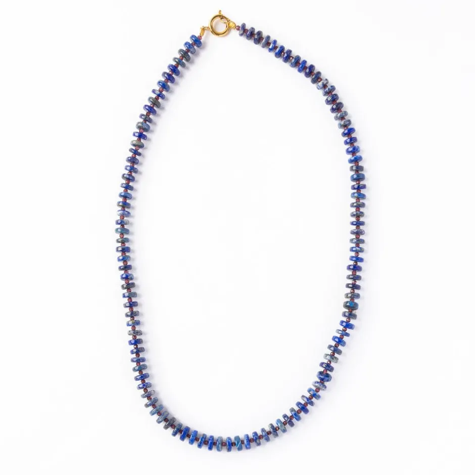 INK + ALLOY Vivianne Lapis With Garnet Necklace 18"