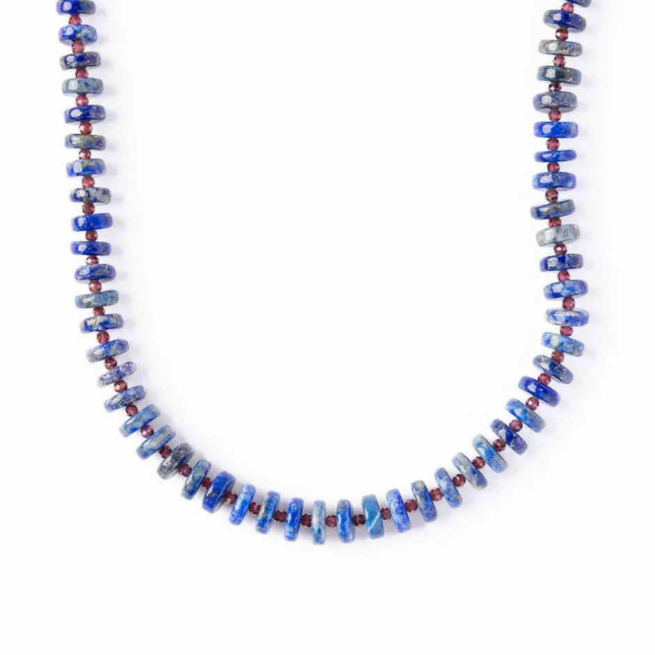 INK + ALLOY Vivianne Lapis With Garnet Necklace 18"