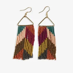 INK + ALLOY Whitney Chevron Beaded Fringe Earrings Muted Rainbow