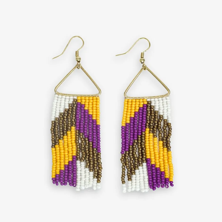 INK + ALLOY Whitney Game Day Chevron Beaded Fringe Earrings Purple and Yellow