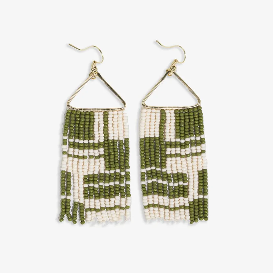 INK + ALLOY Whitney Shifting Blocks Beaded Fringe Earrings Avocado
