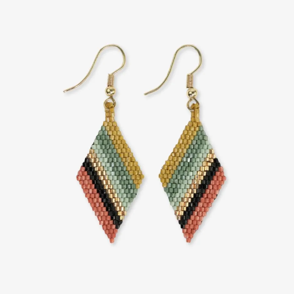 INK + ALLOY Zelda Angled Stripe Diamond Earrings Greens + Rust