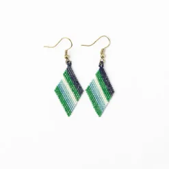 INK + ALLOY Zelda Angled Stripe Diamond Earrings Green + Light Blue