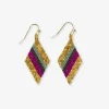 INK + ALLOY Zelda Diagonal Stripes Beaded Diamond Drop Earrings Magenta and Gold