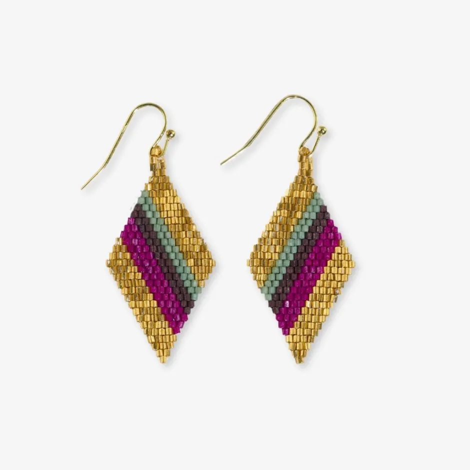 INK + ALLOY Zelda Diagonal Stripes Beaded Diamond Drop Earrings Magenta and Gold